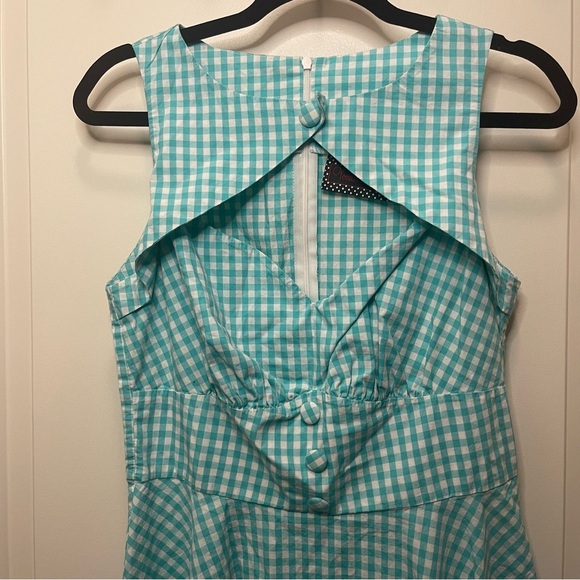 Voodoo Vixen Teal Checkered Vintage Inspired Dress - Picture 2 of 5
